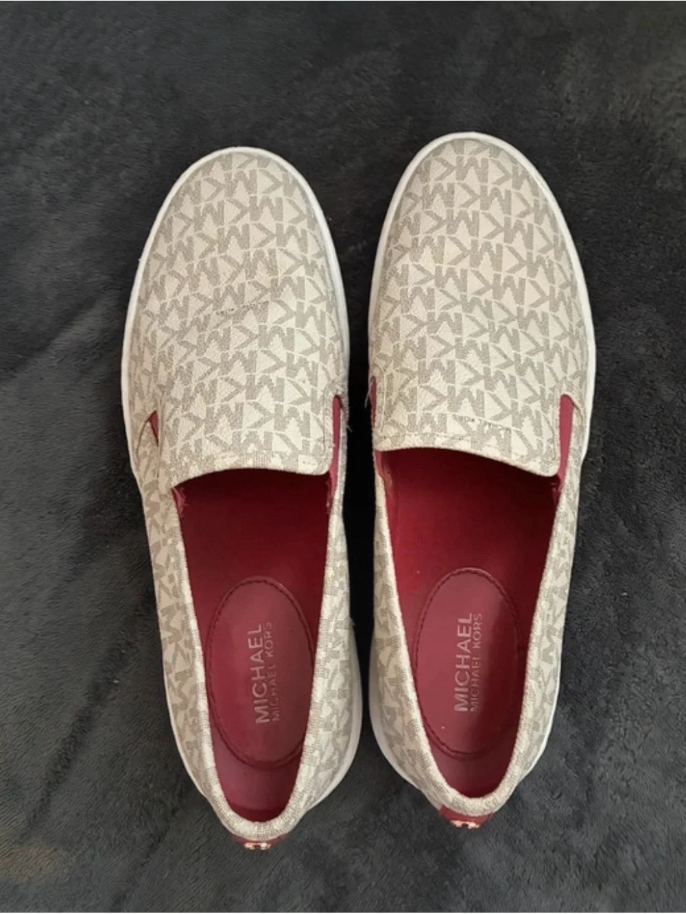 Michael Kors Beige Monogram Slip-On Sneakers with Pink Lining